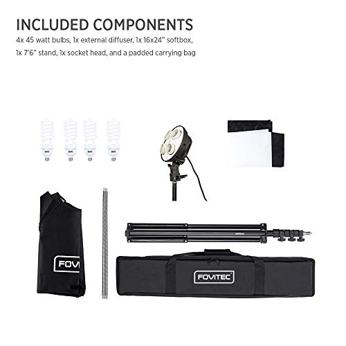 Fovitec - 1-Light 900W Fluorescent Lighting Kit For Photo & Video With 16"X24" Softbox, Stand, & Carry Case #TOP6