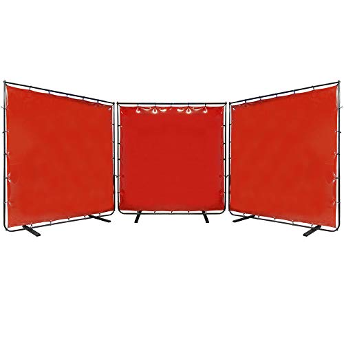 VIZ-PRO 3 Panel Red Vinyl Welding Curtain/Welding Screen With Frame, 6' x 6