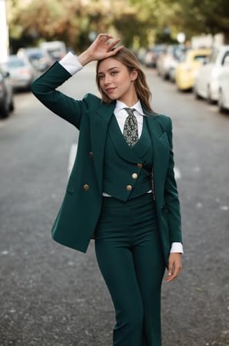 Formal Suits for Women 3 Piece Set Long Sleeve 4 Button Business Womens Suit Wide Leg High Waisted Womens Pant Suit3