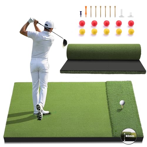 Fanshaw Premium Dual-Turf Golf Mat: 5x4ft 1.57 Inch Thickened for Backyard Driving Range Indoor & Outdoor Practice Hitting Swing & Chipping Ideal Gifts for Men Dad