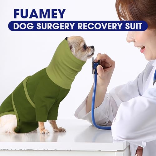 Image of FUAMEY Dog Surgery Suit Female Spay, Anti Licking for Dogs, Turtle Neck Surgical Recovery Suit Male Neuter Suit, Alternative to Cone for Dog, Puppy Onesies for Surgery Recovery Small Dogs (Green, XS)