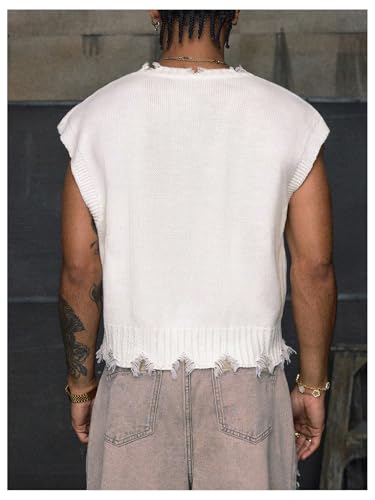 Floerns Men's Number Print Distressed Vest Sweater Crew Neck Sleeveless Knit Pullovers2