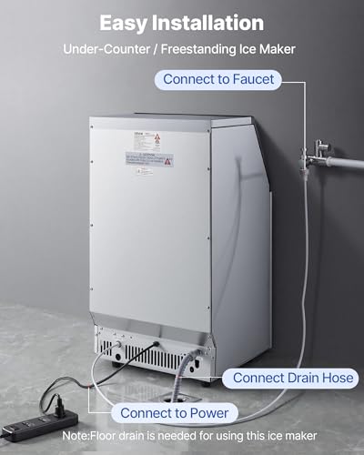 Image of VEVOR Commercial Ice Maker Machine, 130 lbs /24h with 26 lbs Storage Capacity, Crescent Ice,Built-in /Freestanding /Under Counter, Stainless Steel Ice Maker with LED Display for Home Bar Restaurant