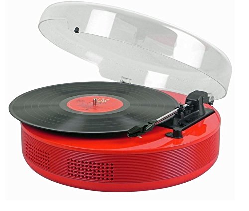 Steepletone DiscGo ROUND Record Player with Retro Nostalgic 3 Speed Turntable and Built-In Speakers - Red