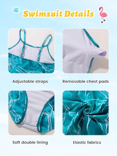 Image of Girls One Piece Swimsuit with Cover Up Wrap Skirt Set Teen Girl Tropical Two Piece Bathing Suit Beach Surf Swimwear