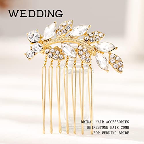Foyte Crystal Bride Wedding Hair Comb Leaf Bridal Headpieces Rhinestone Hair Pieces Bridesmaid Side Combs Hair Accessories For Women And Girls (Gold Leaf) #TOP2