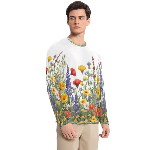 Beautiful Wildflowers Men's Sun Protection Shirts UPF 50+ Long Sleeve UV Rash Guard Quick Dry Swim Shirts3