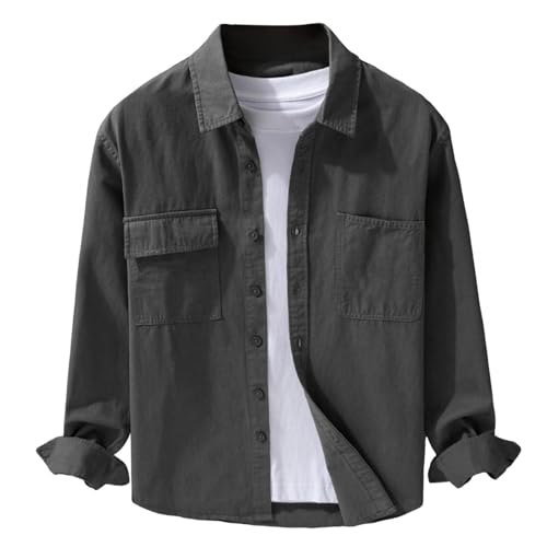 Chemise homme manches longues unie coupe ample style décontracté casual chic avec poches