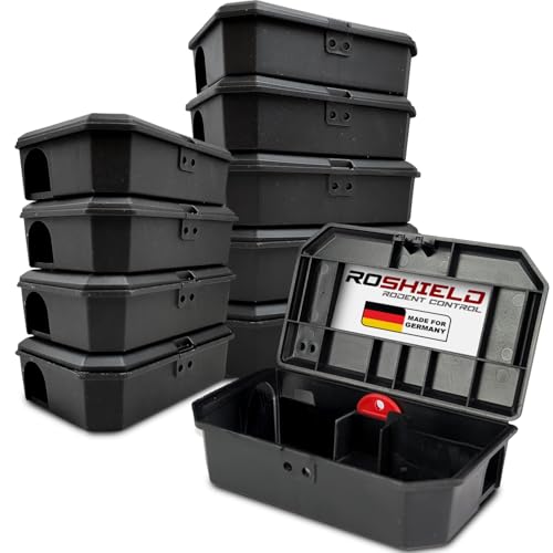 Roshield 10 x Schwarze, manipulationssichere Mäuseköderboxen - hält Mäusegift sicher von Kindern und Haustieren fern (leer - kein Nagetierköder enthalten) Roshield 10 x Schwarze, manipulationssichere Mäuseköderboxen - hält Mäusegift sicher von Kindern und Haustieren fern (leer - kein Nagetierköder enthalten)