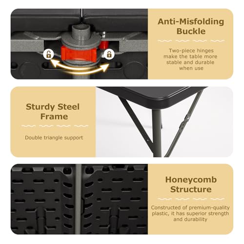 Image of FDW 34 inch Folding Card Table Plastic Table Portable Square Height Dining Table Perfect for Party and Parties Backyard Events, Black