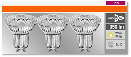 Osram LED Base PAR16 Reflektorlampe, mit GU10-Sockel, nicht dimmbar, Ersetzt 4,3 Watt, 36° Ausstrahlungswinkel, Warmweiß - 2700 Kelvin, 3er-Pack