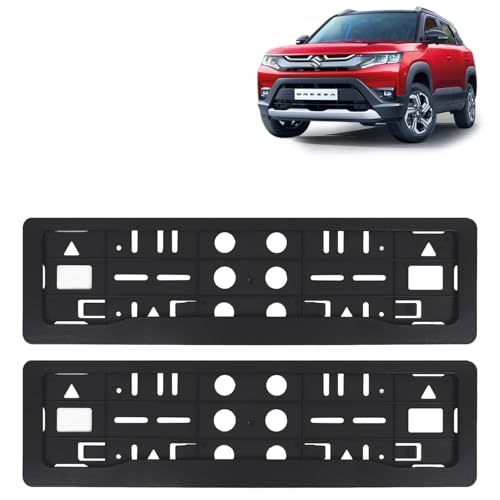 Image of KINGSWAY Brezza Car Number Plate Frames for All 2022 Onwards Models of Maruti Suzuki Car Registration Plate Holders, Black Licence Plate Covers (Front and Rear), Universal Size 51.5 x 14.5 cm
