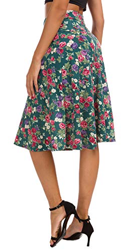Image of Urban CoCo Women's Ruched High Waist Knee Length Jersey A-Line Stretchy Flared Casual Skirt
