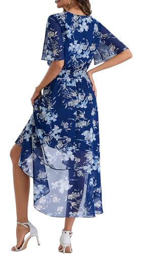 Image of Kormei Womens Short Sleeve Floral Maxi Dress High Low V-Neck Flowy Party Long Dresses