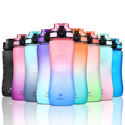 Image of 25oz Sports Water Bottle, Leak-Proof Design, Push-to-Auto Lid, Suitable for Gym, Sports, Outdoor, School, Kids, BPA Free, Scale Mark Reminder to Replenish Hydration, Gradient Color,Pink /blue