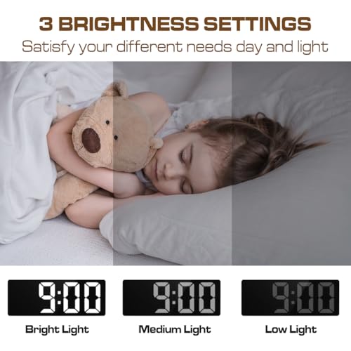 Image of Small Digital Alarm Clock, Mirror Surface LED Electronic Clocks with Large Display, Adjustable Brightness and Snooze Model for Bedroom, Desk, Office, Black Case
