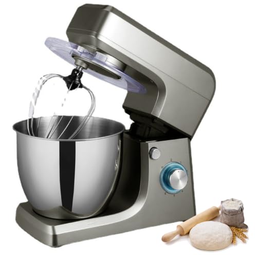 Batidora de pie de 8L 1400W Amasadora eléctrica, Batidora de alimentos de alta resistencia con batidor y gancho para pan, pastel, repostería (Negra)
