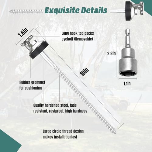 Estacas para toldos resistentes de 10 pulgadas con gancho para camping 3