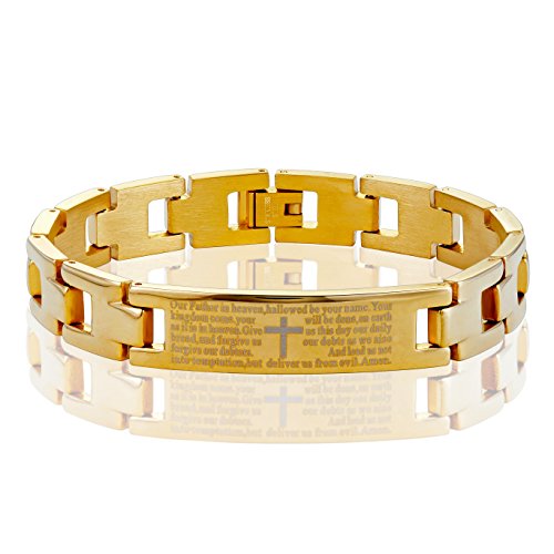 Urban Jewelry Lords Prayer Cross - 316L Stainless Steel Link Bangle Bracelet for Men4