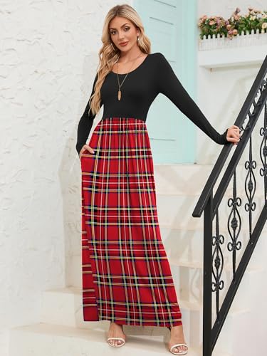 Image of DEARCASE Women's Maxi Dress Long Sleeve Crewneck Empire Waist Long Dresses | Empire Waist,round neck,floor length, dual side pockets, A-line,fall winter long dresses for wedding guest,party,vacation