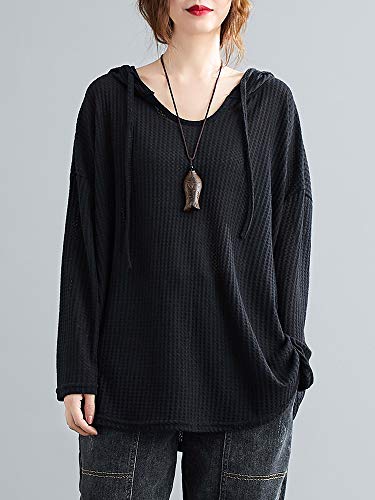 Leeofty Moletom feminino com capuz com cordão manga comprida cor sólida solto moletom com capuz pulô