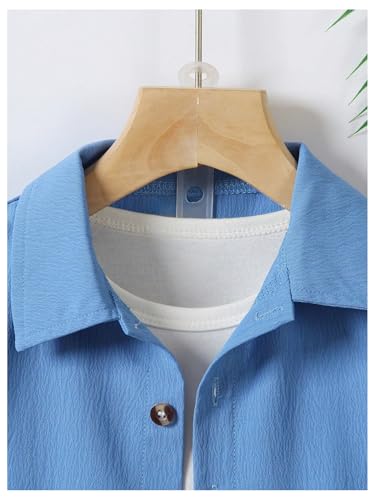 Image of SweatyRocks Boy's 2 Piece Summer Vacation Outfits Short Sleeve Collar Button Down Shirt and Shorts Clothing Set
