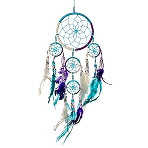 Pink Pineapple Petit Attrape Rêve Aqua, Violet & Blanc Dreamcatcher Indien à Perles & à Plumes Fait Main – Capteur de Rêves Multicolore, Artisanal – Format Petit (12×35 cm)