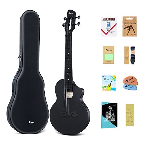 Rosen Carbon Fiber Concert Ukulele for Adult Kids Beginners Kit, 23 inches Travel Ukeleles with All Ukulele Starter Accessories(Black)