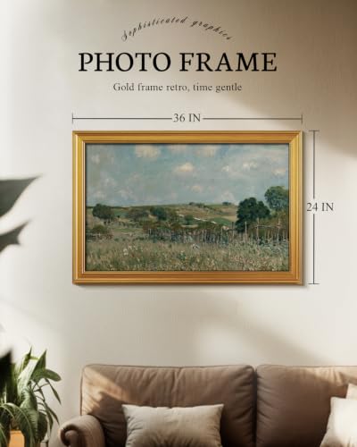 Image of VIYYIEA Large Gold Framed Wall Art, Landscape Picture -Grassland- 36 inch x 24 inch