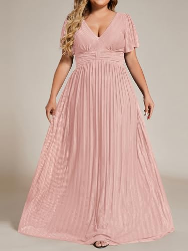 Image of Ever-Pretty Women's Plus Size Glitter Formal Dresses for Curvy Women A Line V Neck Gala Mother of Bride Dress Evening Gown