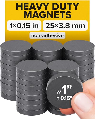Image of Ultra-Strong Ceramic Round Magnets (1x0.15 /25x4mm, 36 pcs) - Heavy Duty Magnets, Non-Corrosive, High Thermal Resistance, Versatile for Home, Office, Workshop, Whiteboard, Fridge and Hobby Use
