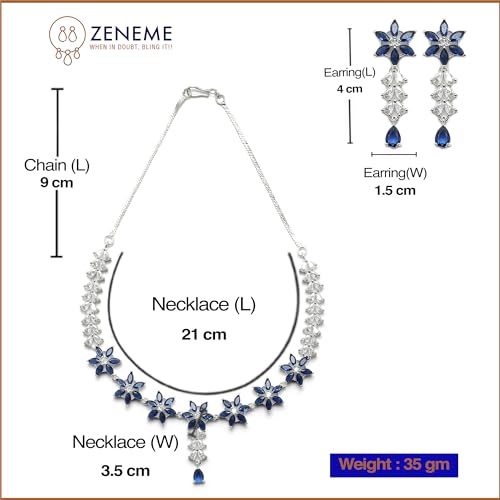 Star Shaped Silver Toned Necklace Earrings Set with American Diamond