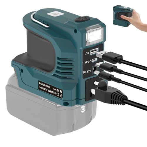 YNDZ 220W Wechselrichter für Makita 18V Akku DC 18V zu AC 220V Spannungswandler Inverter mit USB QC3.0 Type C PD Anschluss 12V 5A DC Ausgang LED Notlicht