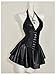 WDIRARA Women's PU Leather Lace Up Mini Halter Dress Sexy Punk Sleeveless Ruffle Layered A Line Dresses Black Medium