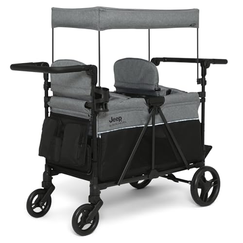 Delta Children - Jeep Aries Stroller Wagon - Premium Wagon for 2 Kids with Convertible Seats, Adjustable Push/Pull Handles, Removable Canopy & Flat Fold - Greenguard Gold Certified, Grey - image 1