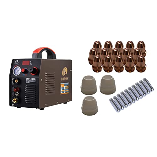 Image of LOTOS LTP5000D 50Amp Non-Touch Pilot Arc Plasma Cutter, Dual Voltage 110V/220V, 1/2 Inch Clean Cut, Brown & LCS33 Plasma Cutter Consumables Sets for Brown Color LT5000D and Brown Color (Pack of 33)