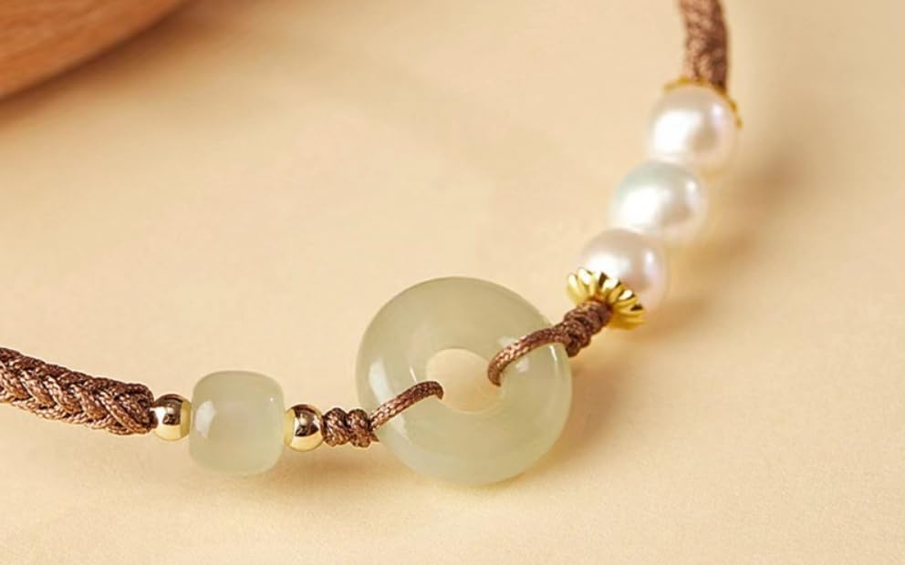 and Tian Jade Peace Buckle Bracelet Knitted String Pearl Peace Good Luck Pearl Boudoir Bracelet Birthday Resizable Hand Braid Rope Thread Protection Bracelet for Gemstone Jewelry for s