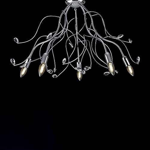 Plafonnier moderne chromé 5 lumières salon cristal design bon-176