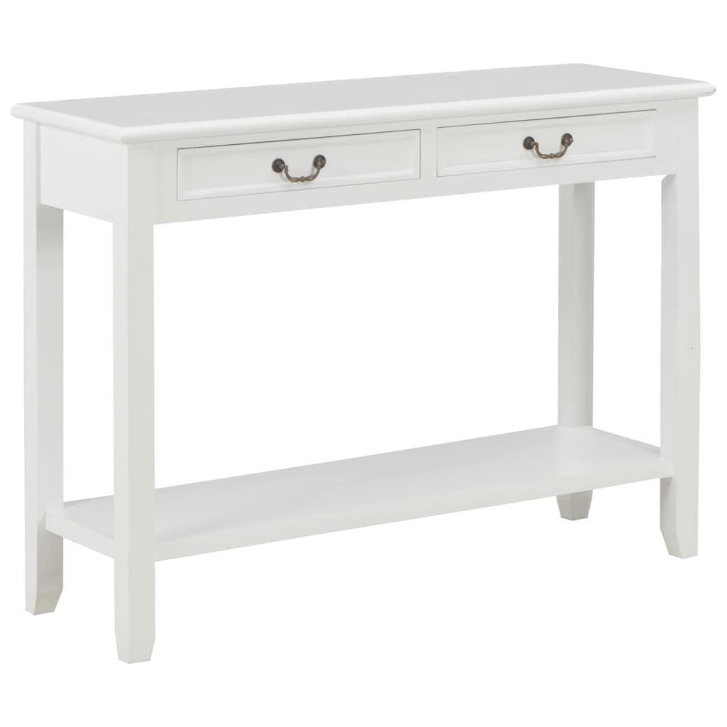 Consola de madera blanca de 110 x 35 x 80 cm con 2 cajones y estante para salón, pasillo, dormitorio, mesa auxiliar, mesa auxiliar, sofá, mandos a distancia, espacio de almacenamiento