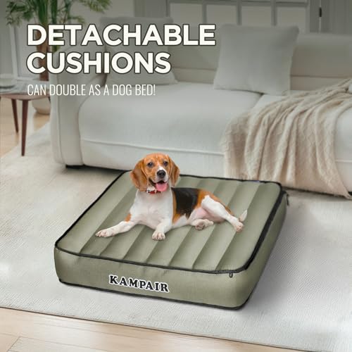Image of Detachable Tri Folding Sleeping Pad for Camping, Ultra-Thick 5.5 Inch Air Mattress, Quick Inflate, Zipper Design for Detachment, Machine Washable, Family Pad for Camping & Traveling, Green