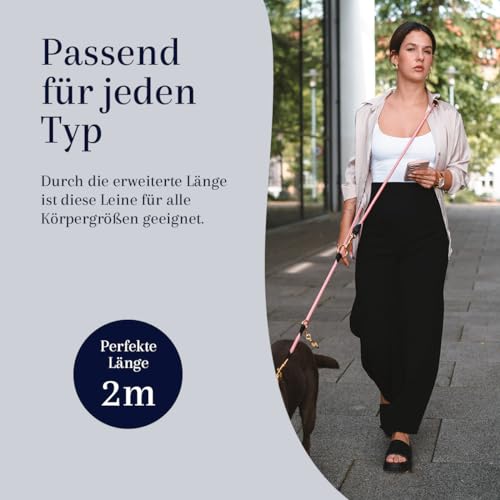 Hundeleine 2m VELVETIER® verstellbar für große, kleine & mittelgroße Hunde | Paracord Führleine | Leicht, elegant und robust mit 2 Karabiner (Rose (Rosa), 2.2 m x 1.1 cm)