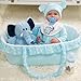 BABESIDE 7 Pcs Reborn Baby Doll Clothes Set with Bassinet for 17-22 Inch Babydolls, Cute Dolls Clothes with Hat Bottle and Elephant Toy for Reborn Baby Doll Accessories, Blue
