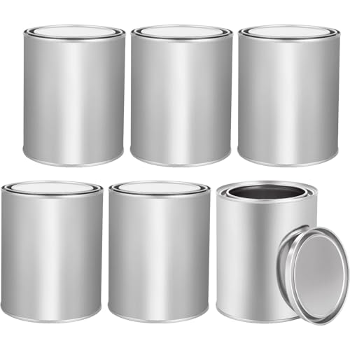 LDXDRU Paquete de 6 latas de pintura de hojalata de 1 litro con tapas, latas de pintura vacías, contenedor de almacenamiento de pintura multiusos para manualidades, proyectos de bricolaje,