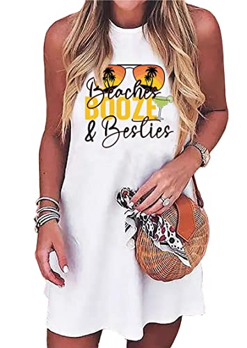 Image of Sun Salt Sand Coconut Tree Tank Mini Dress for Women Casual Loose Sleeveless Beach Praty Shirts Summer Vacation Short Dress