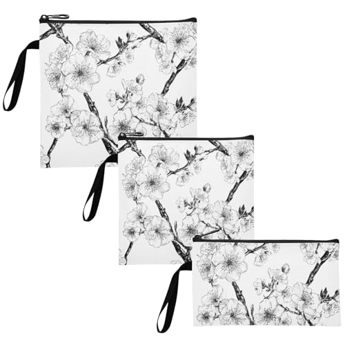 Yoogain White Peach Blossom 3-Pack Reusable Sandwich Bags Multi-Use Travel Bags for Women Girls Trip