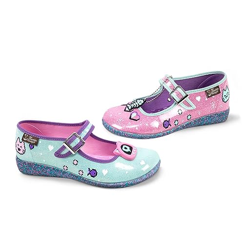 Image of Hot Chocolate Design Chocolaticas Funky Canvas Women's Mary Jane Flat Shoes, Virtual Pet, 9 UK