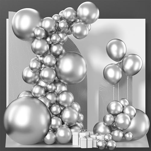 Image of PartyWoo Silver Balloons 100 pcs Different Sizes of 36 18 12 10 5 Inch Silver Balloon Arch Kit Garland for Birthday Graduation Bachelorette Engagement Bridal Shower Party Decorations Silver-G102