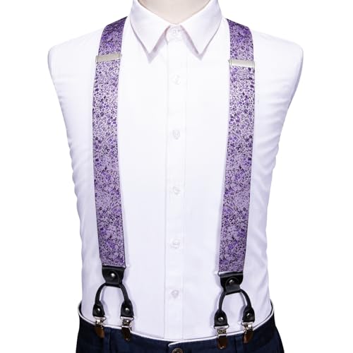 Image of Barry.Wang Men Suspender Set with Necktie Elastic Y Type Heavy Duty 6 Clips Braces Tie Handkerchief Cufflink Pin 6PCS