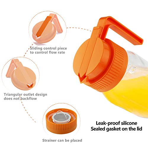 Wide Mouth Mason Jar Pour Spout Lids With Handle Plastic 2 Pack Drinking Lids Bulk Reusable, Mason Jar Pitcher, Pancake Maple Syrup Dispenser, Salad Dressing Dispenser- Black&Orange (Jar Not Included )… #TOP5