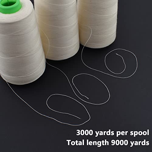 3 Spools Raw White All Purpose Sewing Cotton Thread Spools From For Serger, Overlock, Quilting, Sewing Machine 40/2 Connecting Threads For Sewing Machine And Hand Repair Works, 3000Yard/ Spools #TOP4